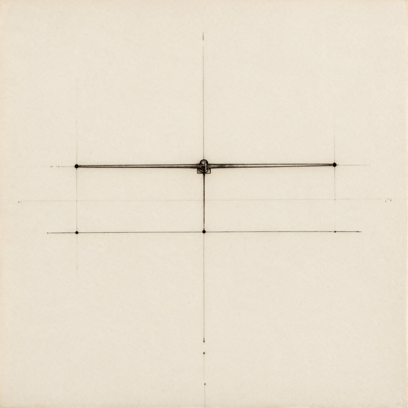 A schematic: a beam pivoting on a central fulcrum with a plumb line dropped to the baseline.