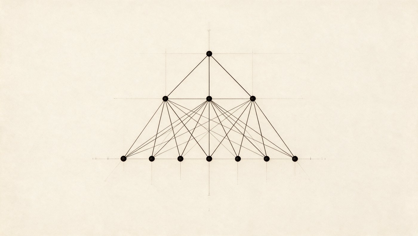 A schematic: one node at the apex fanning down through intermediate ranks to a wide base.