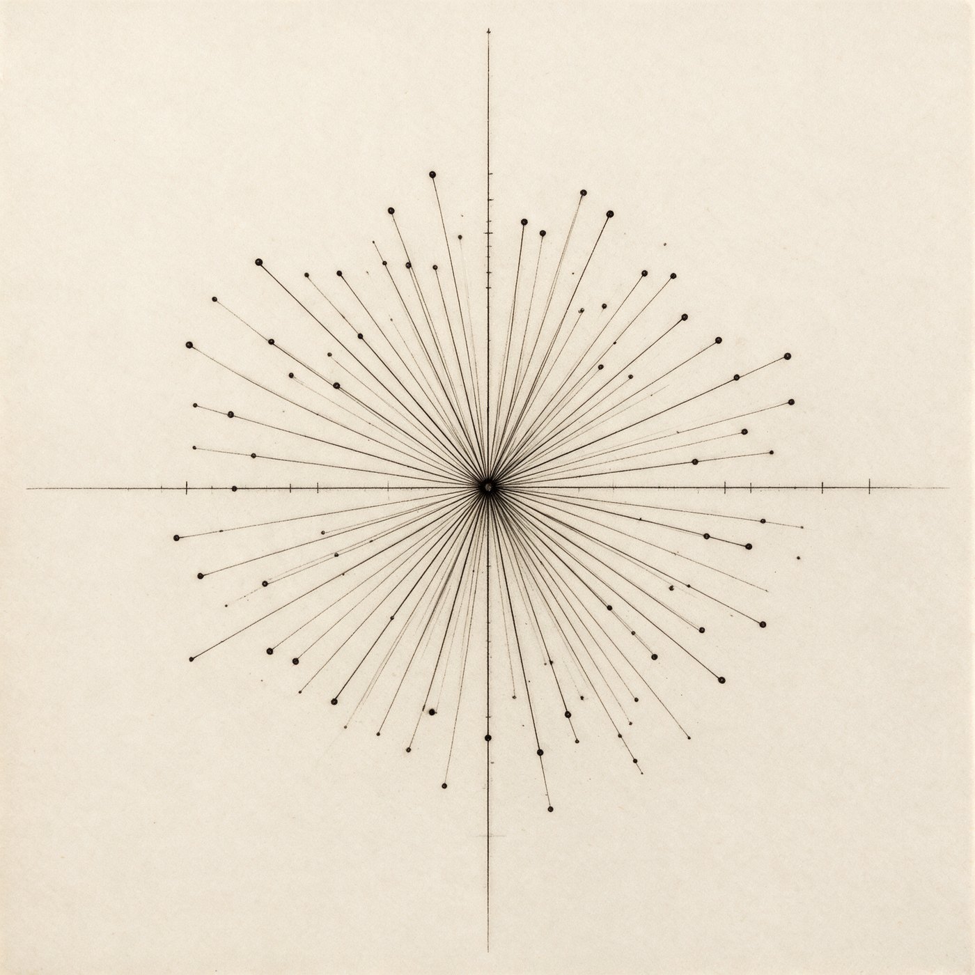 A schematic: a fixed point with every element oriented toward it.